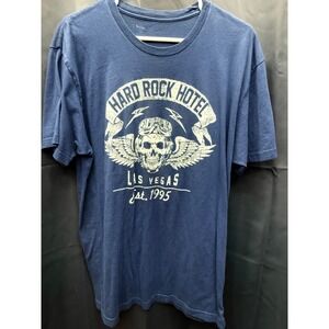 Hard Rock Hotel Las Vegas Mens Graphic‎ T-Shirt Blue Skull Winged Aviator XL